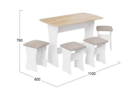 Обеденная группа тип 1 белый / дуб крафт золотой / искусственная замша latte