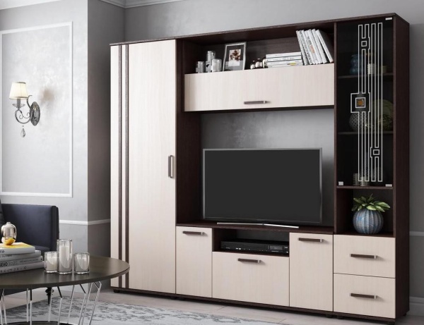 Гостиная Арктика-7 Венге/Дуб Молочный (Д-2200 х В-1950 х Г-393 мм)